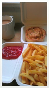 A hard earned lunch of pie and chips, with obligatory post ride steaming mug of tea.